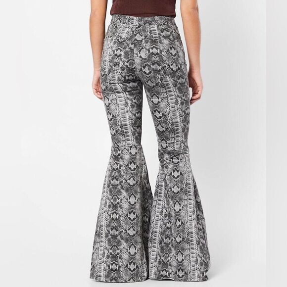 Free People Just Float On High Rise Flare Snake Skin Print Pants - Picture 2 of 7